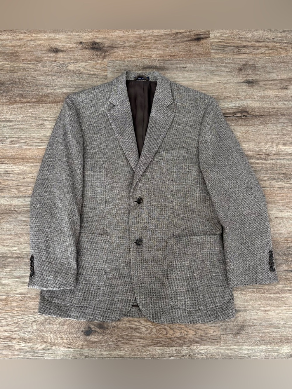 Men’s 39S Ralph Lauren wool suit sports jacket tweed brown grays blend.